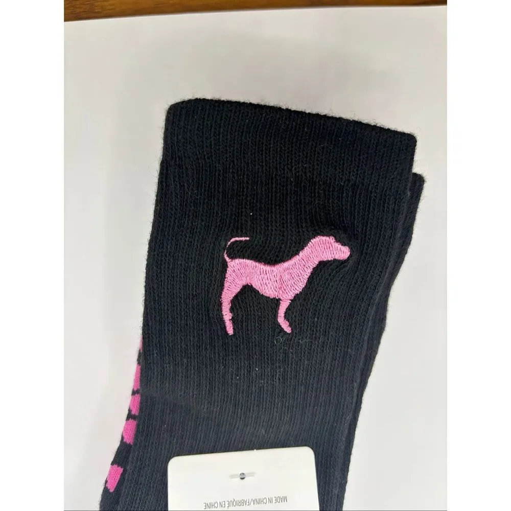 PINK Victoria’s Secret 2-Pack Crew Socks White Black One Size NWT